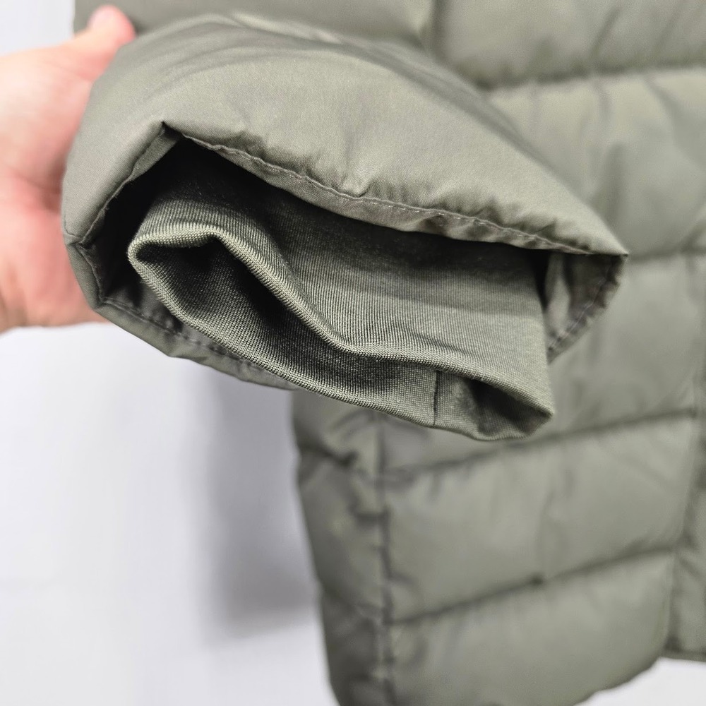 Lands End Down Puffer Coat Jacket M Olive Green Faux Fur Hood Winter Snow Parka - Picture 10 of 16